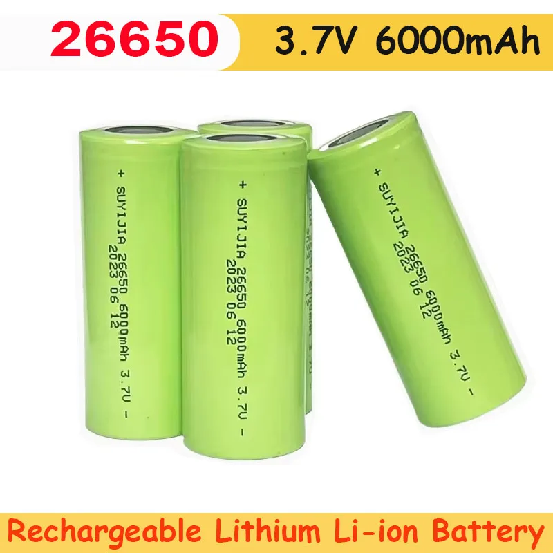 Original New 26650 Battery 6000mAh 3.7V 20A Lithium-ion Rechargeable Battery Suitable for 26650 LED Flashlights and Cameras Toys