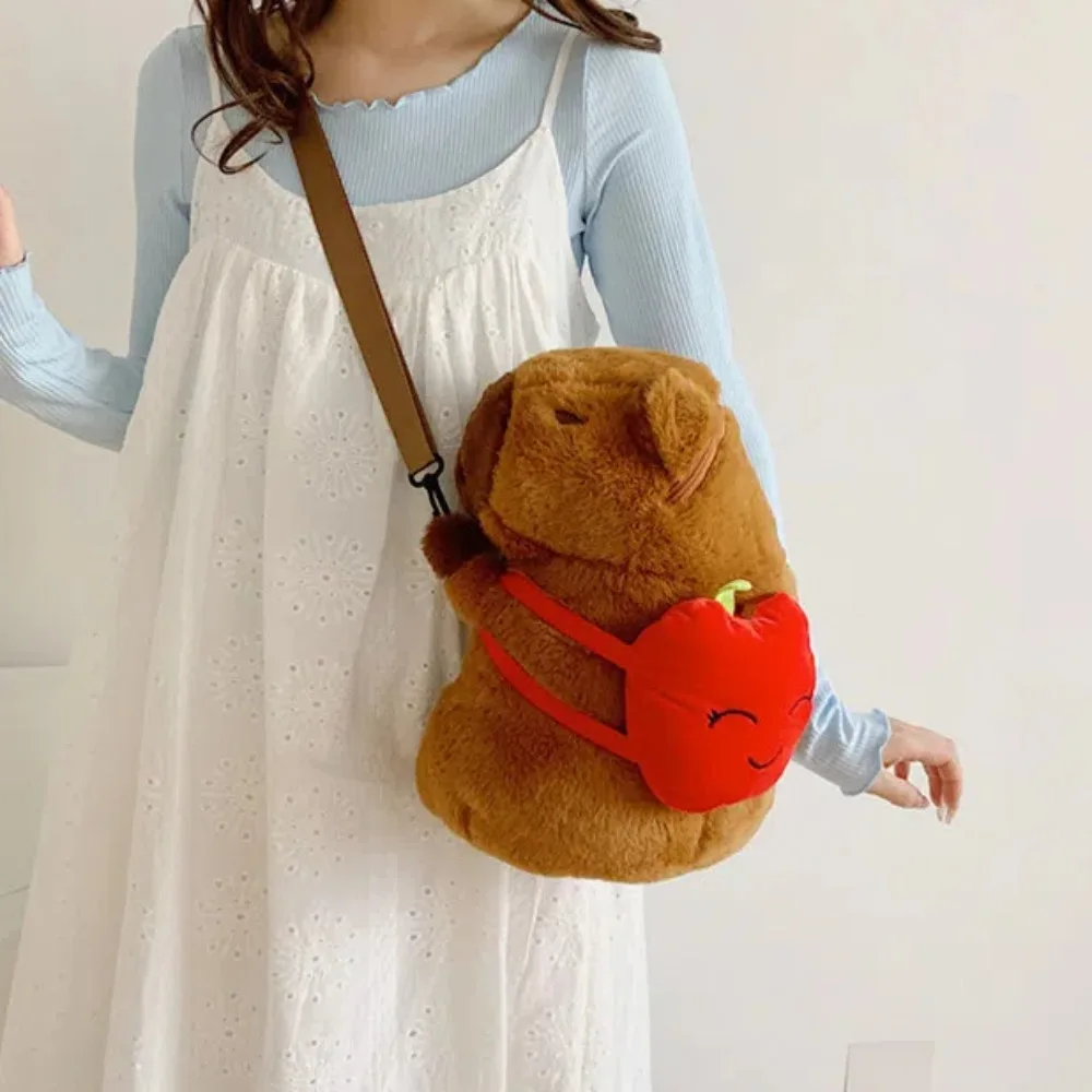 Comfortable Cartoon Capybara Backpack Cotton Filled Strawberry Capybara Crossbody Bag Fruit Avocado Plush Animal Daypack Gift