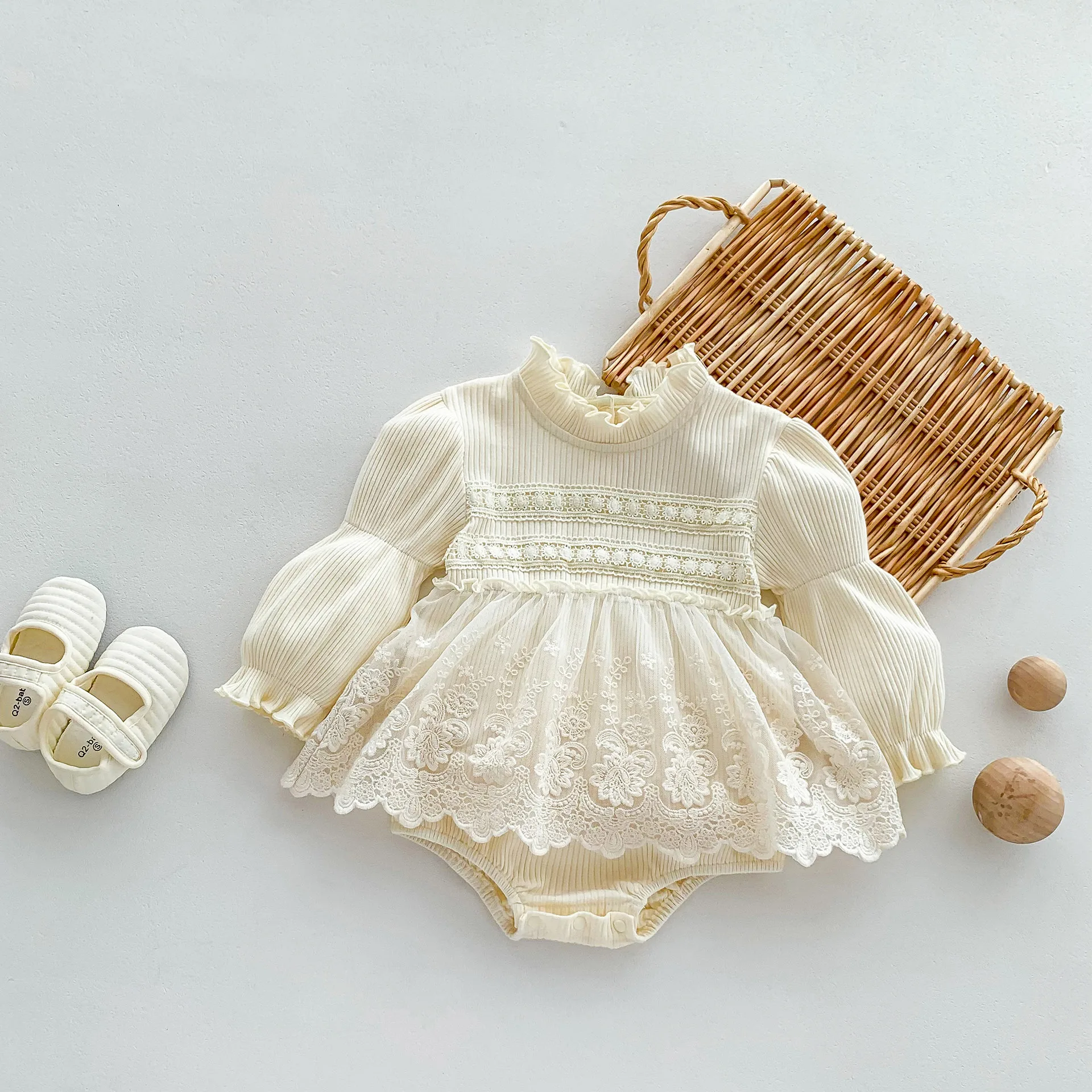 Baby Clothes 0-24M Girls' Bodysuit Dress 2026 Spring Autumn Newborn Baby Long Sleeve Romper Lace Dress Infant Princess Jumpsuits