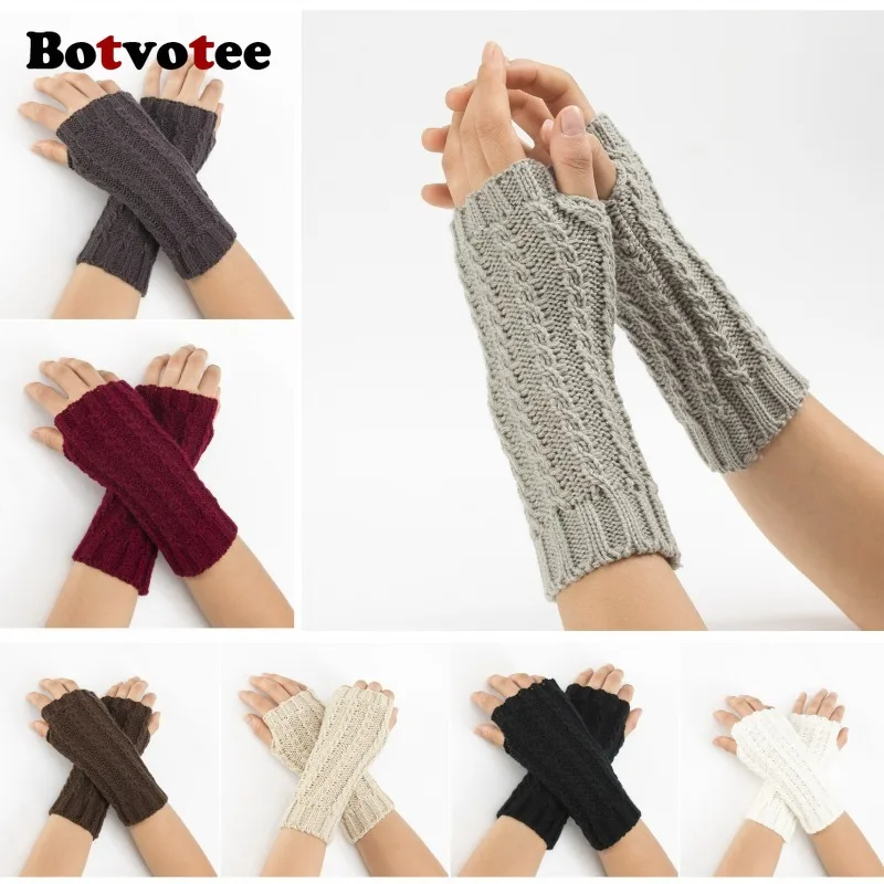 Botvotee Y2k gants d'hiver demi-doigt pour femmes hiver doux chaud tricot bras gants chaud sans doigts blanc rouge mitaine Guantes