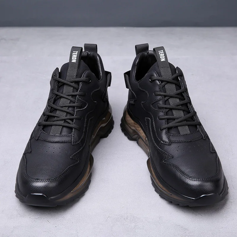 Sports and Casual Leather Shoes Men\'s 2023 Autumn New Breathable Thick Sole Genuine Leather Male Shoes Versatile High Tide Shoes