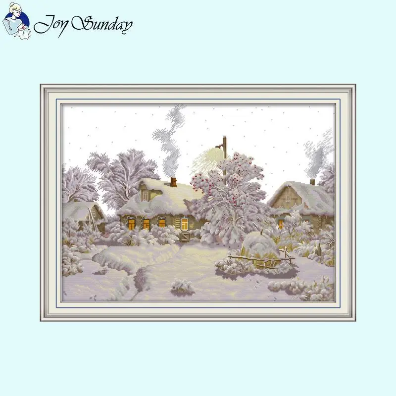 Winter Village Landscape Cross Stitch Kits Aida 14CT 16CT 11CT Printed Canvas Fabric Needlework Embroidery Home Decor Wall Art