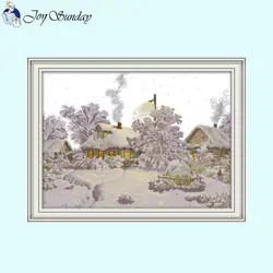 Winter Village Landscape Cross Stitch Kits Aida 14CT 16CT 11CT Printed Canvas Fabric Needlework Embroidery Home Decor Wall Art