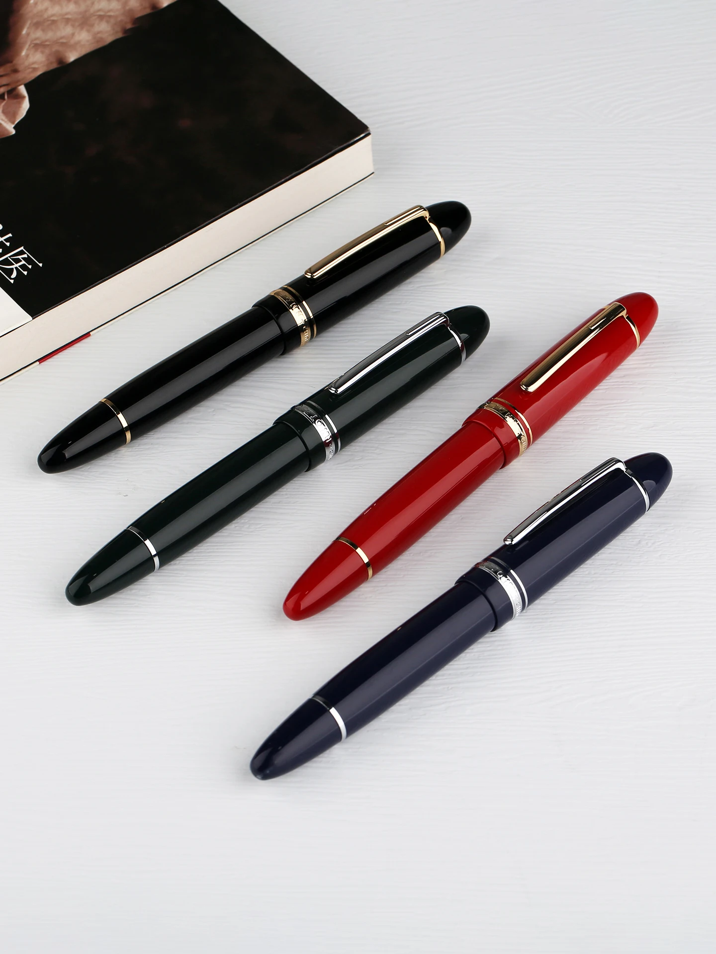 MAJOHN P141 Resin Piston Fountain Pen NO.8 F Nib, with Ink Windows Large Capacity Ink Writing Pen for Office School Supplies