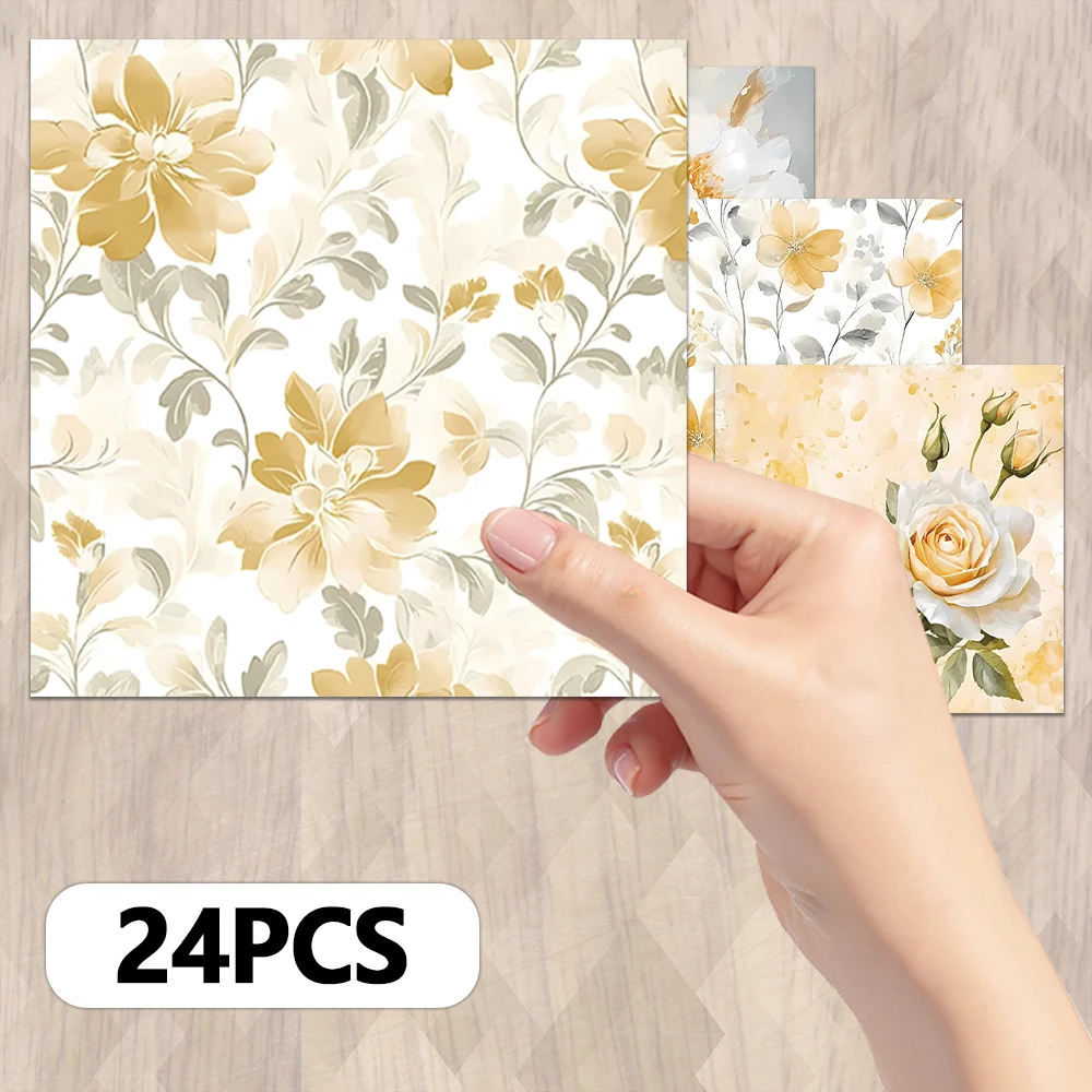 24 Stück, gelbes Blumen-Themen-Scrapbook-Papier, A5-Format, DIY-Tagebuch, Materialpapier, Grußkarte, Fotoalbum, Basteln, Patchwork
