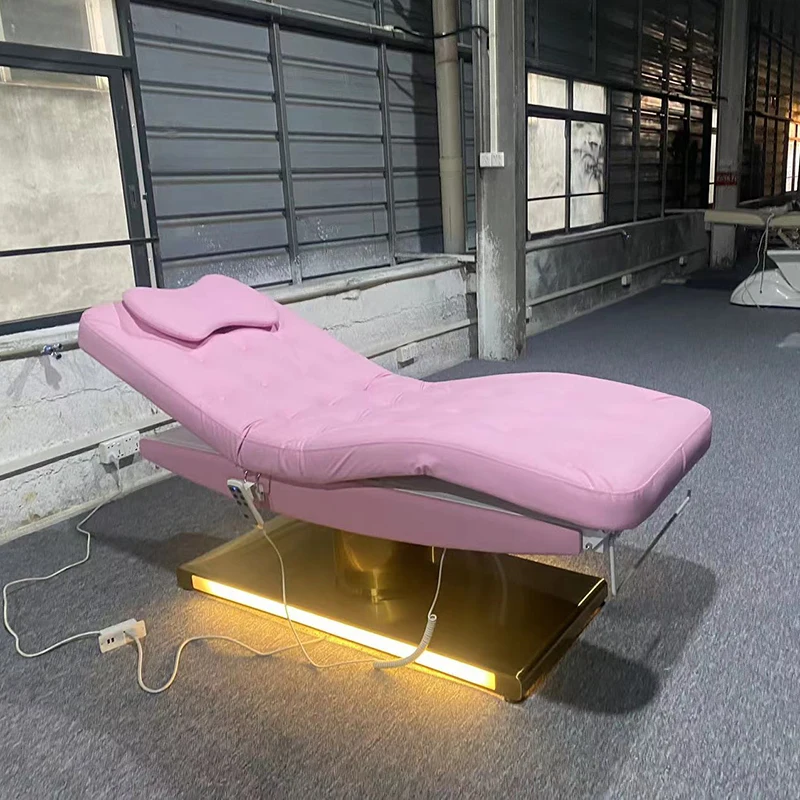 Modern Beauty Salon Furniture Pink Leather Eyelash Massage Bed Electric Led Lights Facial Cosmetic Massage Table