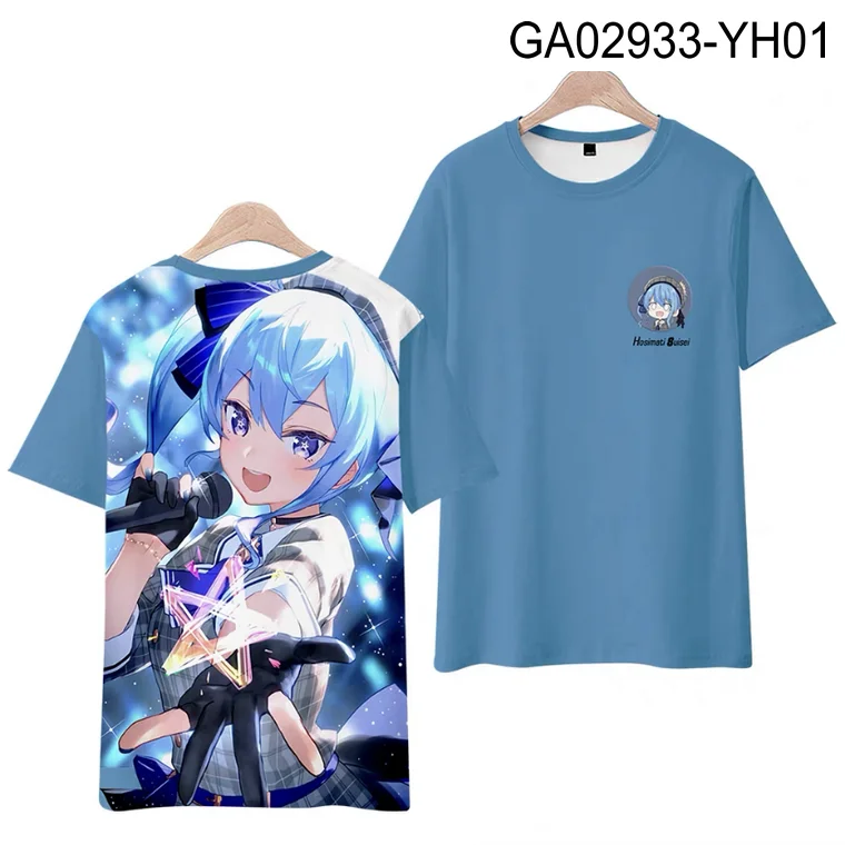 Vtuber hoshimati suisei 3D-Druck T-Shirt Sommer mode Rundhals ausschnitt Kurzarm beliebte japanische Streetwear plus Größe