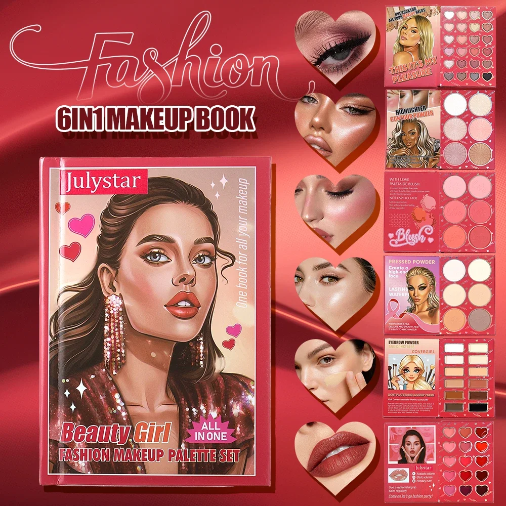 6 Layer Makeup Book Palette, All In One Full Face Makeup Set with Eyeshadow Blush Highlighter Contour Concealer Lip Color
