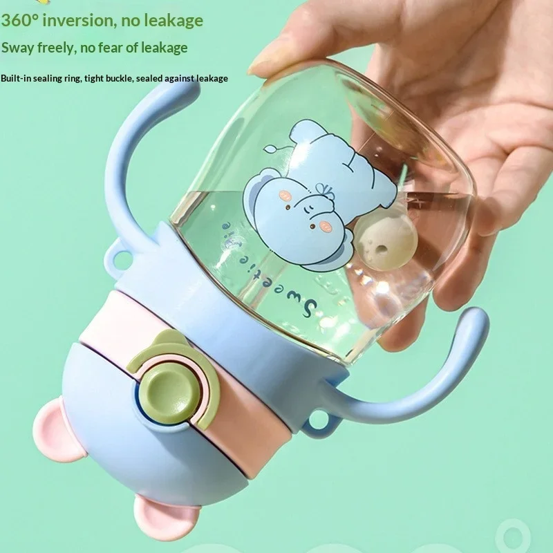 410ml straw cup with handle and rope on the back, BPA-free food-grade material for babies and children to drink water and milk view 5