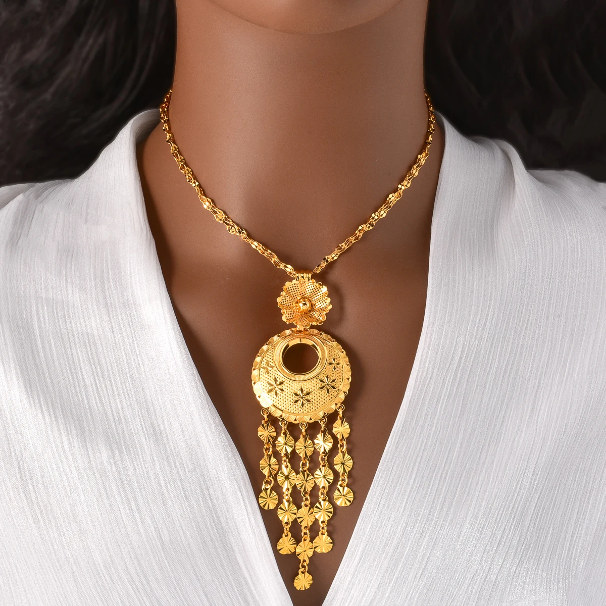 Gold Plated African Tribal Jewelry Set  Arabic Style Necklace Earrings Suite for Women Bold Ethnic Gift Party Daily Jewelry