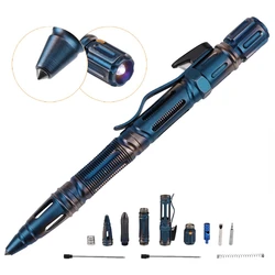 7 in1 Outdoor Survival Tactical Pen autodifesa multifunzione con interruttore di vetro con fischietto luminoso a Led di emergenza