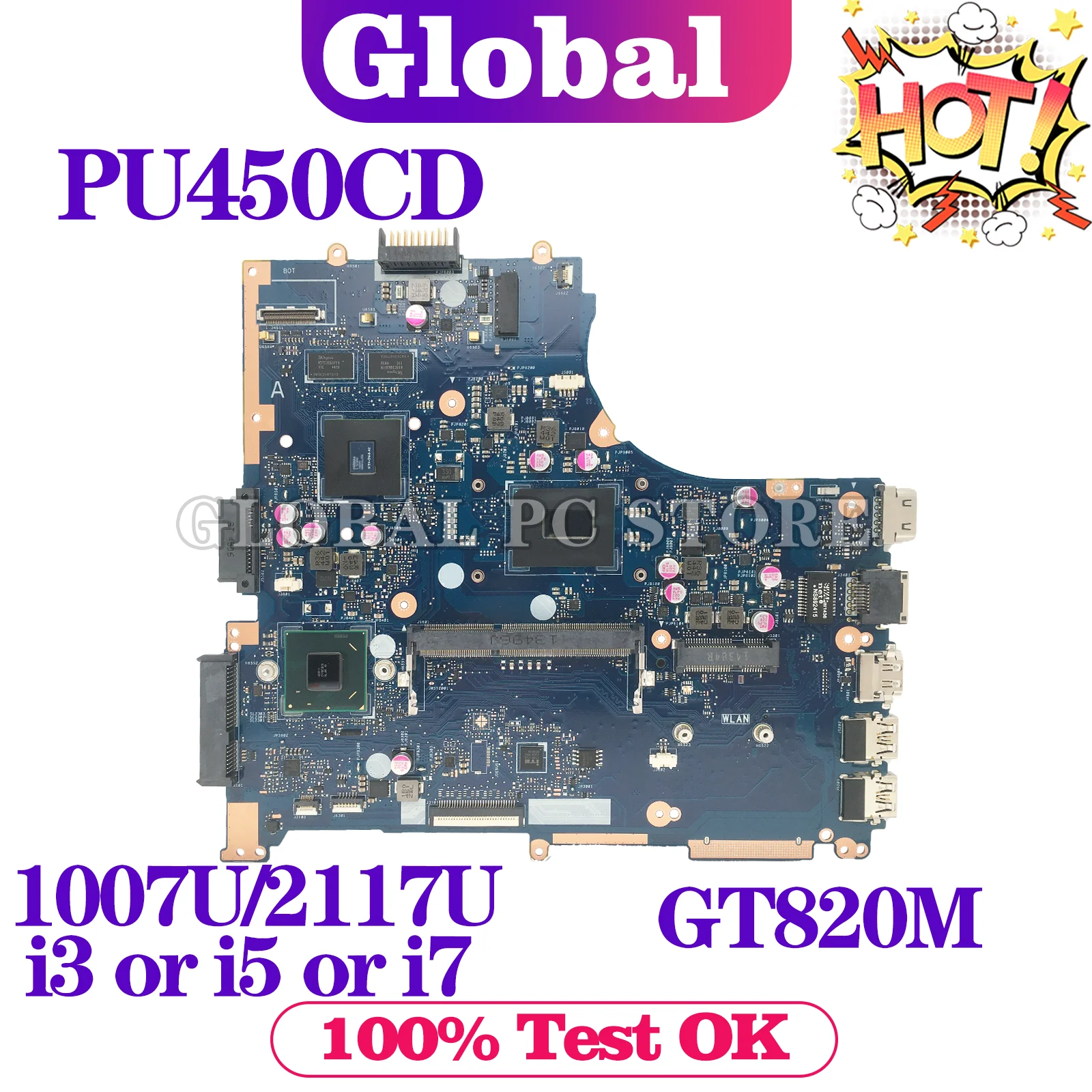 

KEFU Mainboard For ASUS PU450CD PU450C PU450 Laptop Motherboard 1007U/2117U i3 i5 i7 3th Gen GT820M