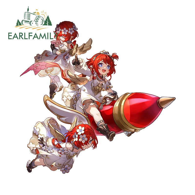 EARLFAMILY Chibi Honkai Star Rail Tribbie With Rocket Car Stickers Cool Rearview Mirror Milk Crate Decals Funny Car Goods