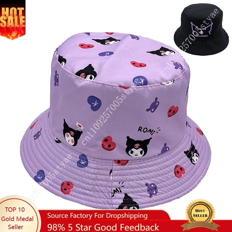 

Sanrio Kuromi Reversible Cartoon Embroidered Adult Bucket Hat Casual Bucket Hat Sun Protection Hat