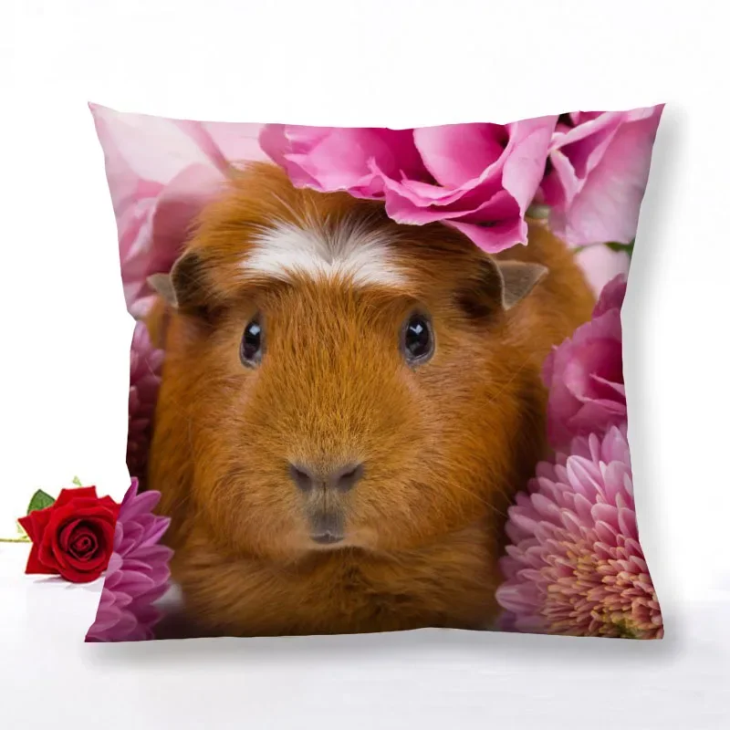 Guinea Pig Zipper Pillowcase Home Decor Satin Square  Bedroom