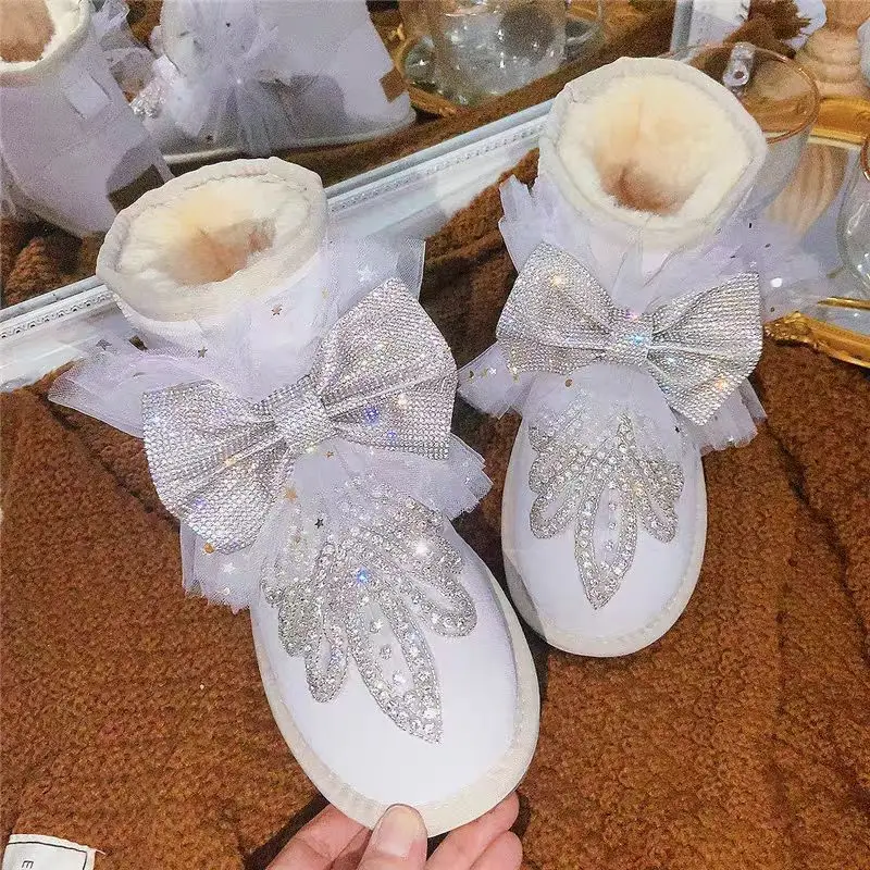 

Роскошные аксессуары из сетки с рейнским бриллиантом, меховые сапоги для тяжелой промышленности, однаנדube, зимние сапоги для банкетной вечеринки, женские ботинки 35-40