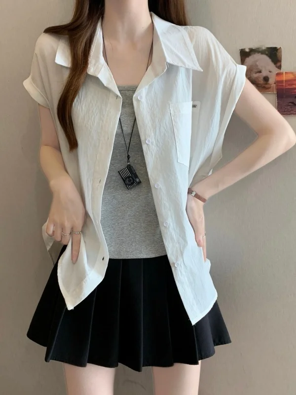 

Summer 2026 plus Size Fashion Simple Slimming Short Sleeve Vest Top Shoulder Shirt Set for Fat Women Korean Style Cover up