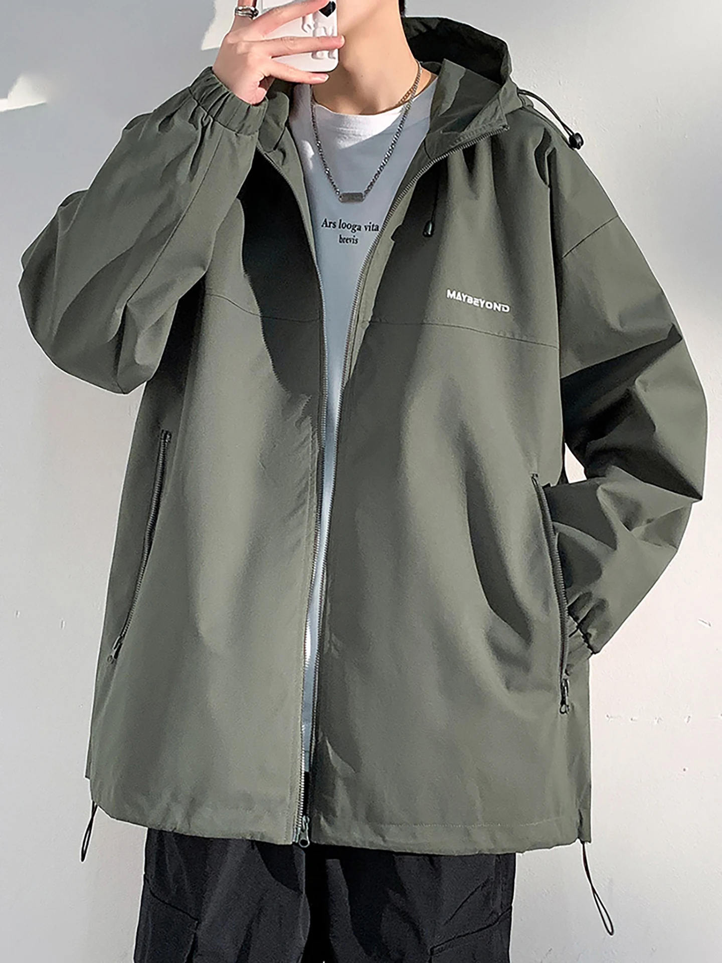 

Мужская повседневная модная куртка с капюшоном, уличная спецодежда, свободная посадка, осень-весна, полиэстер, нейлон, дизайн из волокна Woodpeer