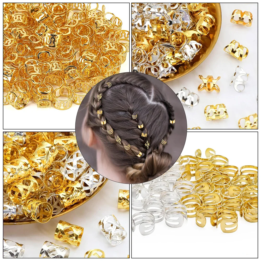 50 Pcs/Pack Gold/Silver Hair Cuffs Adjustable Metal Hair Jewelry Rings Hair Dreadlock Braid Accessories for Women Men Decoration