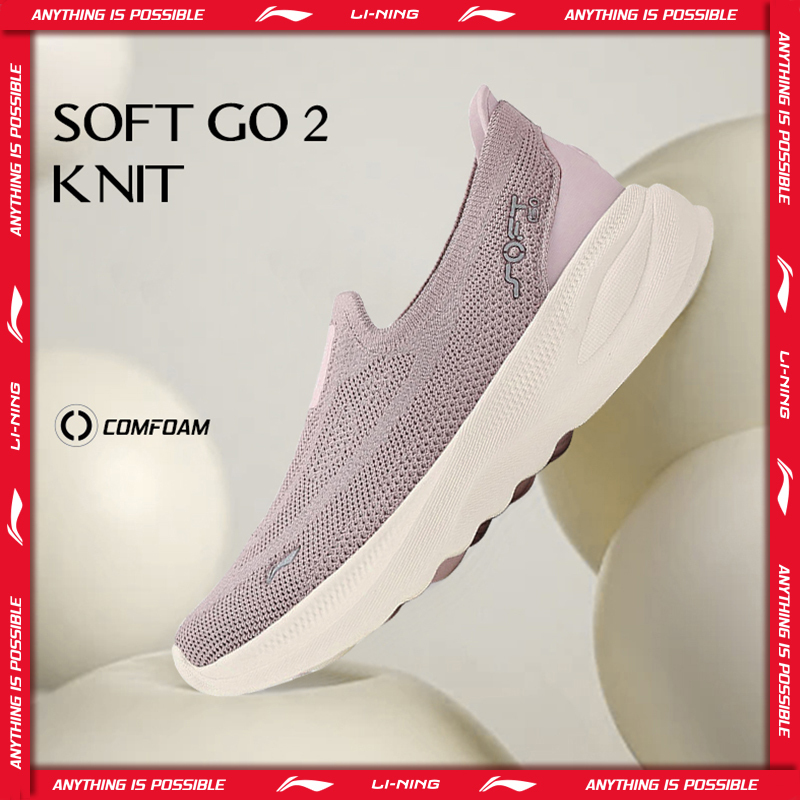  Li-Ning Women's SOFT GO 2 KNIT Slip-on Casual Walking Shoes Breathable Cushion Flexible LiNing Comfortable Sneakers AGLV018 