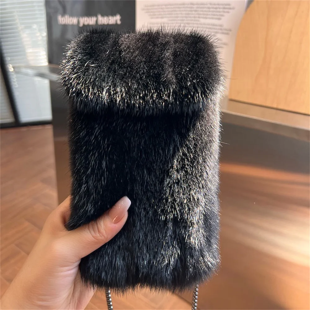 Winter Handbag Ladies Real Mink Fur Bag Crossbody Bags For Women Phone Bag Lady Shoulder Bags Real Fur Bag Female Messenger Bag