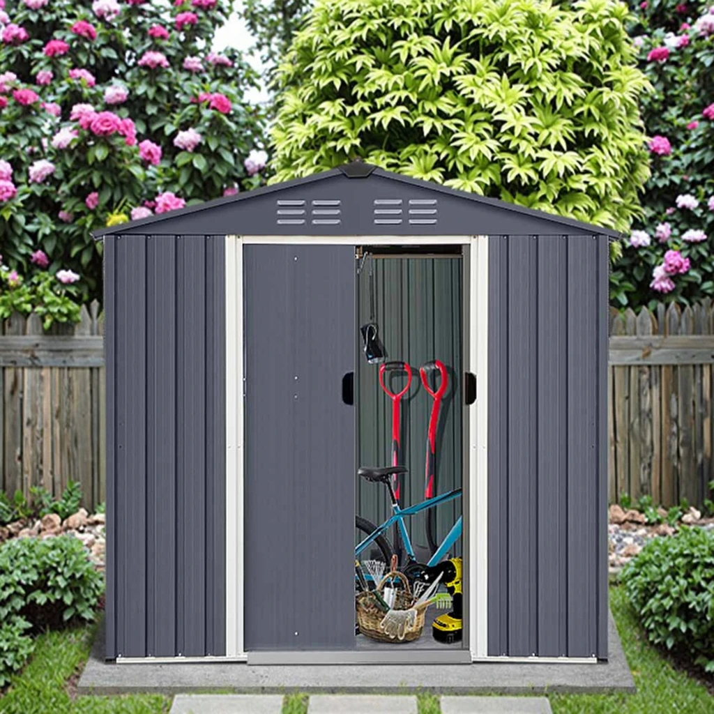 

Customizable Outdoor Shed House with Double-Sliding-Door Metal Storage Garden Shed