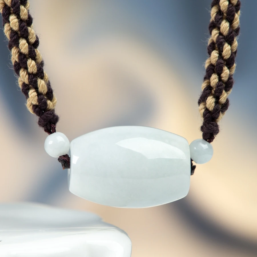 

TIMESWIND Natural A-type Jade White Bucket Bead Lucky for Men Necklace with Certificate