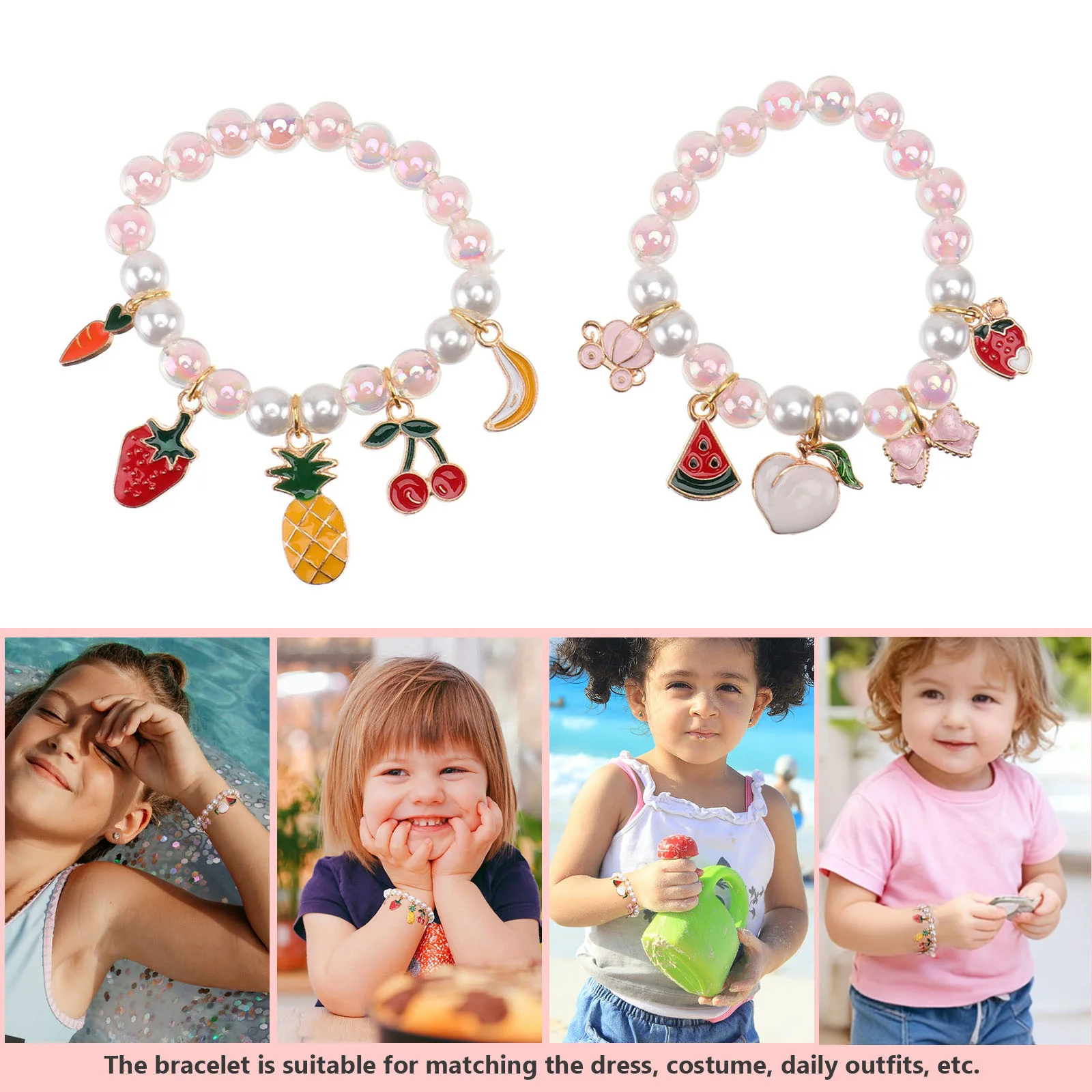 2 szt. Dziecięca bransoletka z imitacji pereł, koralikowa bransoletka dla dziewczynki, ozdoba na urodziny dziecka, uroczy dodatek dla dziecka, trwała i modna