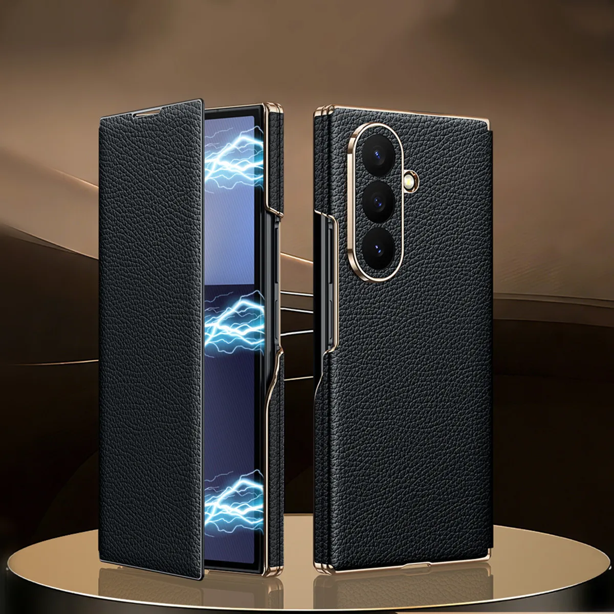 

Vintage Genuine Leather Flip Cover for Samsung Galaxy Z TriFold Tri-Fold 3 Fold Business Electroplated Edge Coverage Case Book