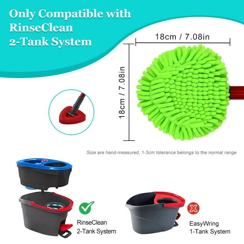 2pcs Mop Replacement Heads Pas for O-Cedar RinseClean Vileda Chenille Washable Mop Pad Spin Mop Refill for Floor Cleaning