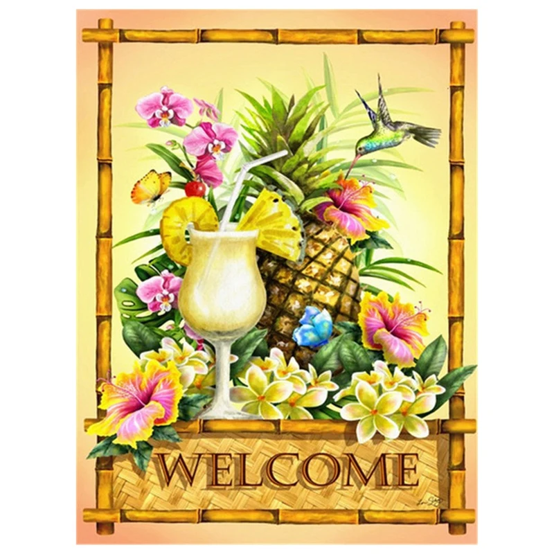 

Paint With Diamond Embroidery "Welcome" Diamond Painting Full Round Picture Of Rhinestone Home Decor