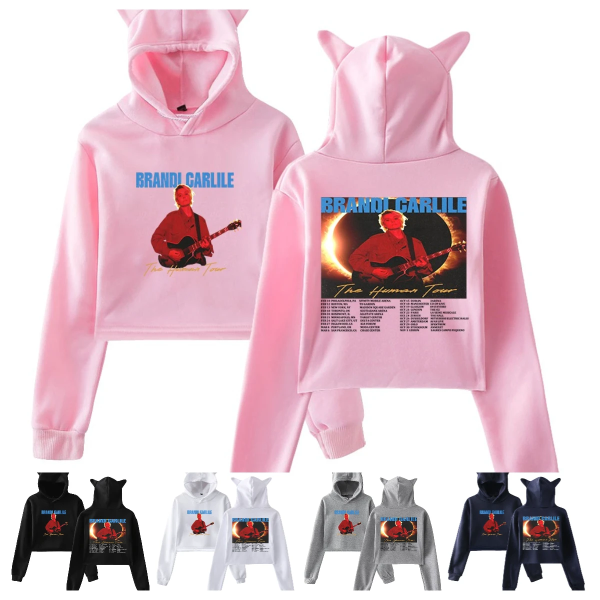 Brandi Carlile The Human Tour 2026 Hoodie Cat Ears Hooded Sweatshirts Long Sleeve Crop Top Women's Clothes