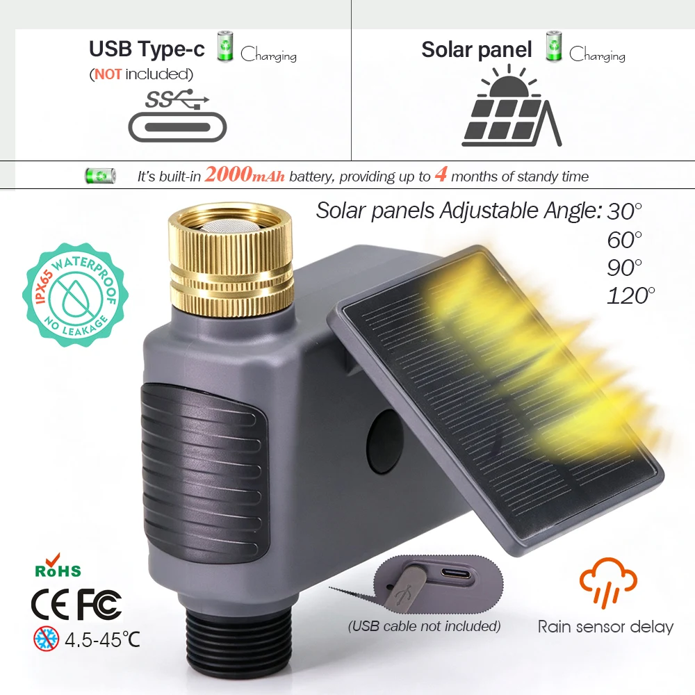 50M-5M Smart Solar Wifi Timer Drip Irrigation System for Garden Plants Pots Remote Controller Dropper Automatic Watering Kit