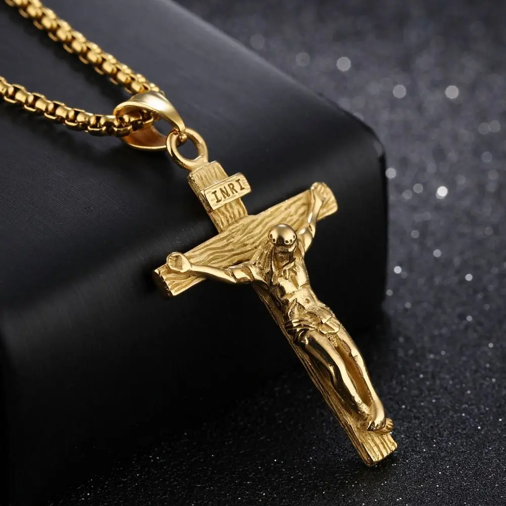 Stainless steel Street Style Gift Cross Metal Clavicle Chain Jesus Cross Necklace Men Double Layer Choker Korean Style Jewelry