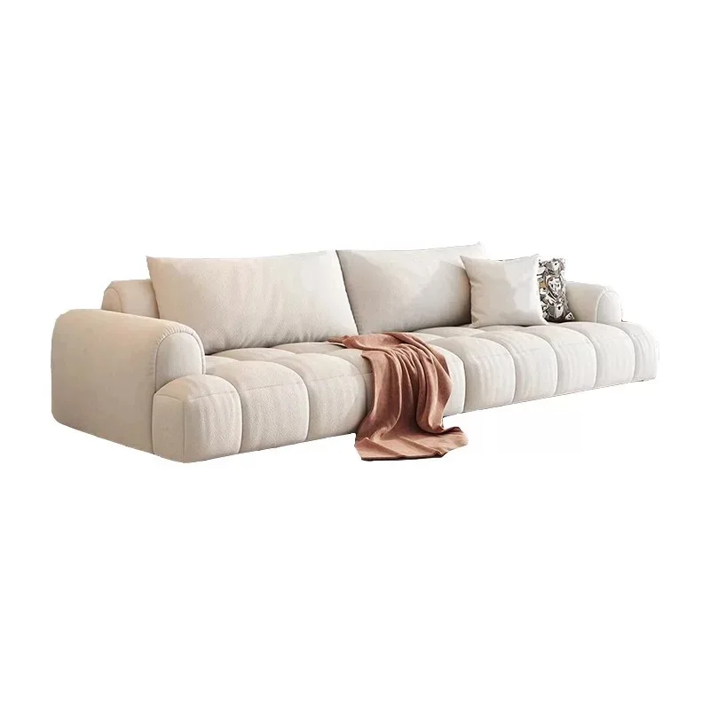 

French cream wind straight row cloud fabric sofa