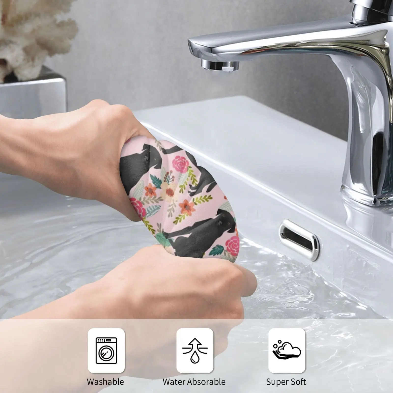 Black Lab Vintage Florals Pink Pattern Custom Towel Bath Towel Black Lab Labrador Dog Pet