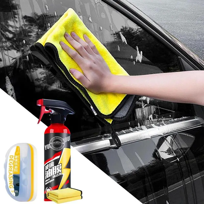 Auto Glass Oil Film Remover 500ml Multipurpose Oil Film Remover Windshield Cleaner Tool Anti-Fog Car Glass Cleaning Spray For