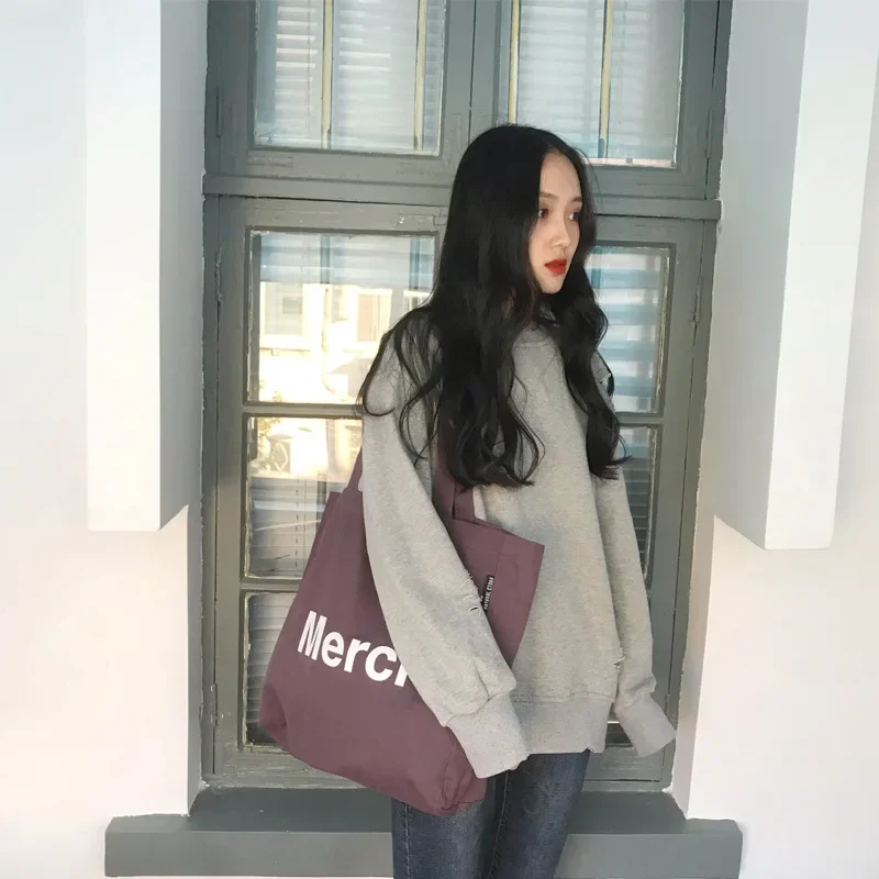 Girls Bag Canvas Tote Bag Letter Casual Solid Letter OPEN SOFT Shoulder Bag Handbag High-Capacity Sjopping Bag Simple Merci