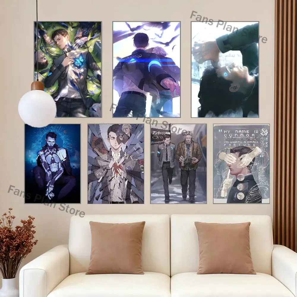 D-Detroit Become H-Human Poster Multi-Purpose Wall Art for Living Room Bedroom Office Hallway Bar Home Decor Gift