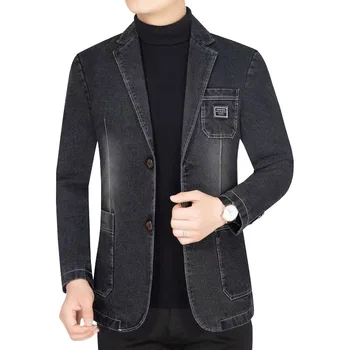 High Quality Men Blue Denim Casual Blazers Jackets Male Autumn Business Slim Fit Blazers Coats Jeans Jackets Mens Clothing 4XL 2