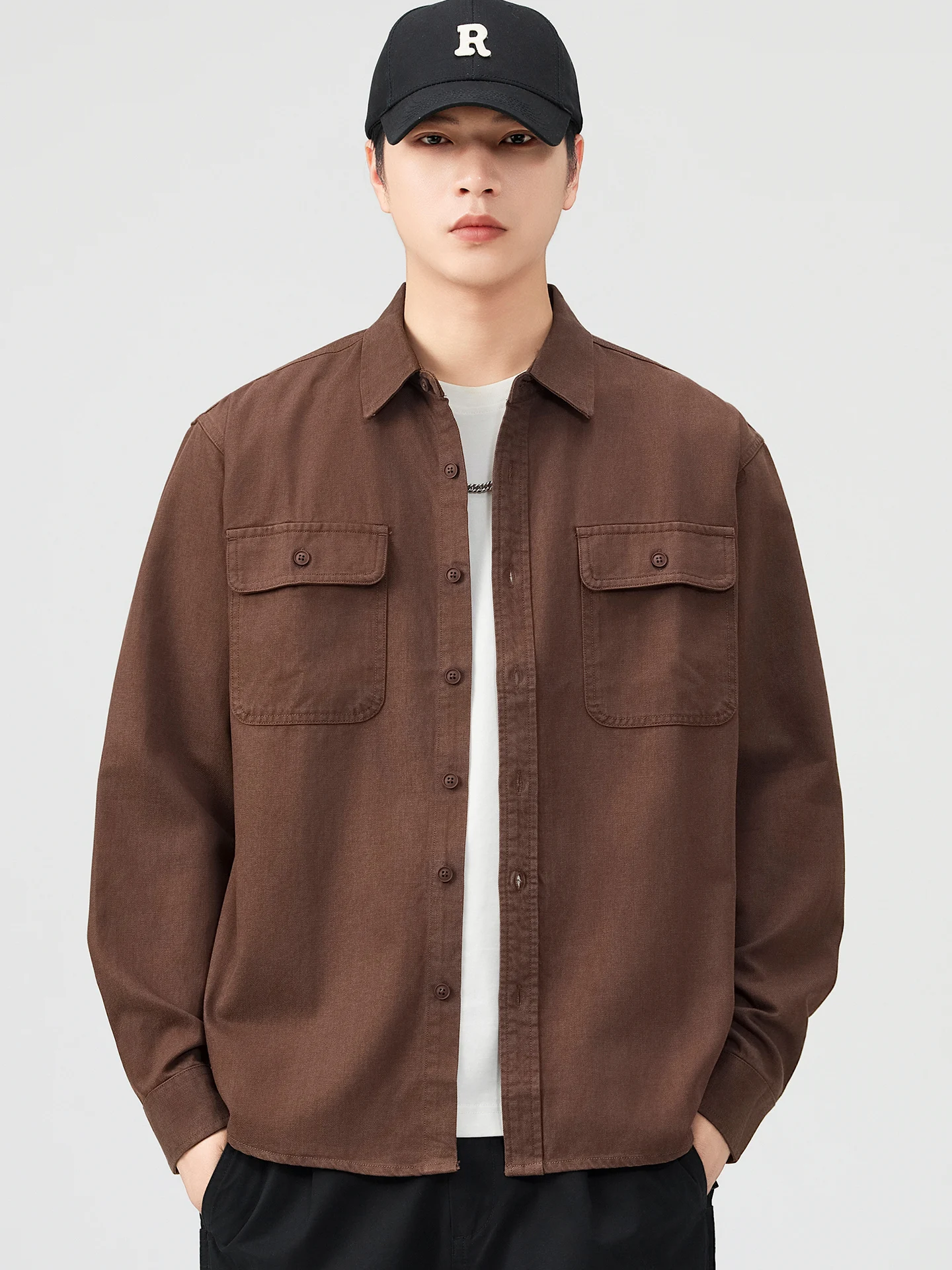 DUKEEN Lyocell Fabric Work Shacket for Men 2025 Spring and Autumn New Heavyweight Dual Pocket Design Casual Overshirt