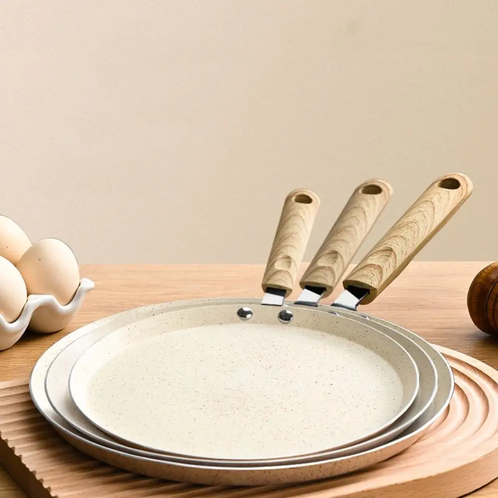 Utensilios de cocina, sartén antiadherente para panqueques y crepé, sartén de aluminio con mango de madera, sartén para tortilla Beige de 6/8/10 pulgadas, Cocina de Inducción