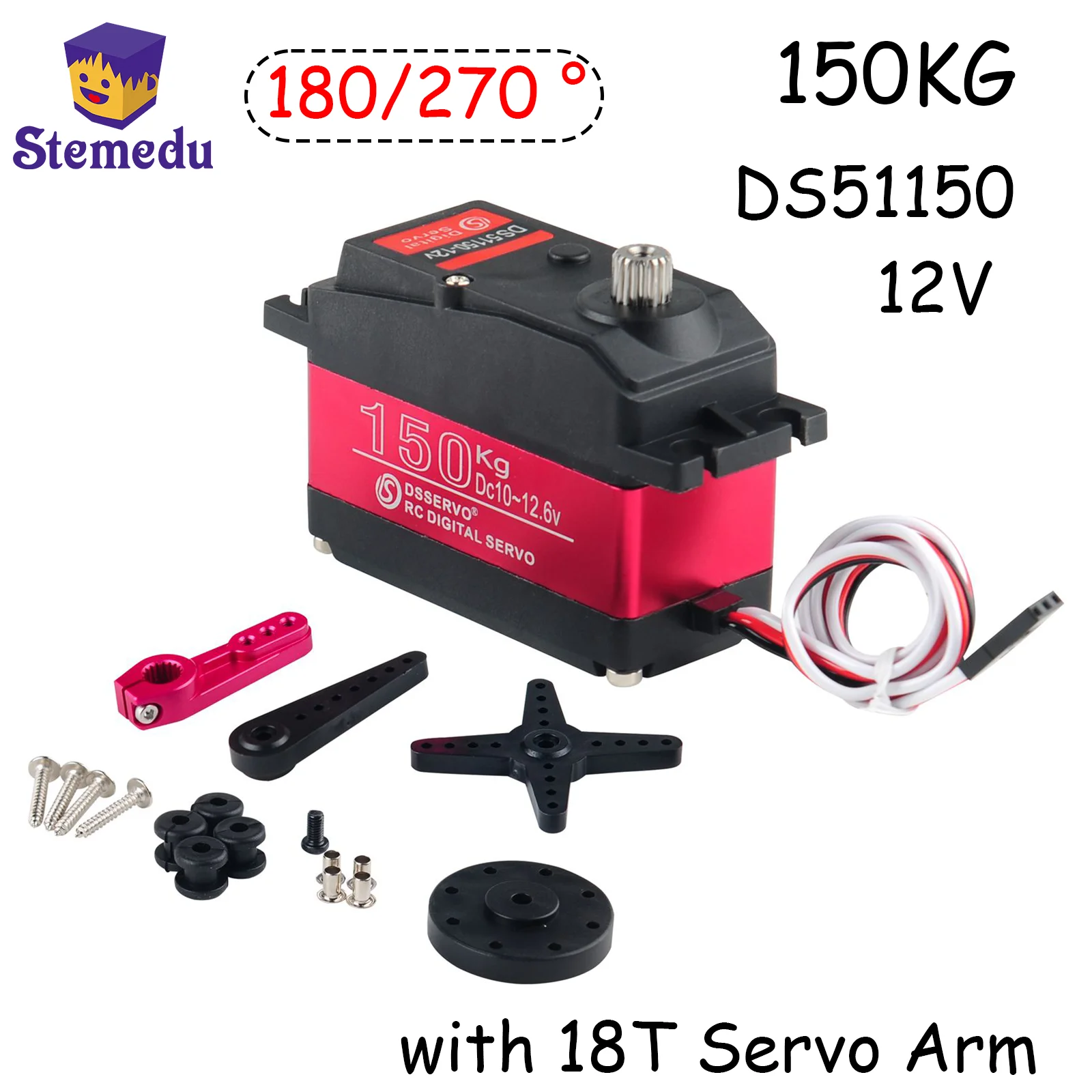 DS51150 Digitale Metalen Robotic 150KG Hoog Koppel 12V Waterdicht IP66 met 18T Servo Arm Koper & Aluminium Gear voor 1/8 1/10 Auto - afbeelding 2