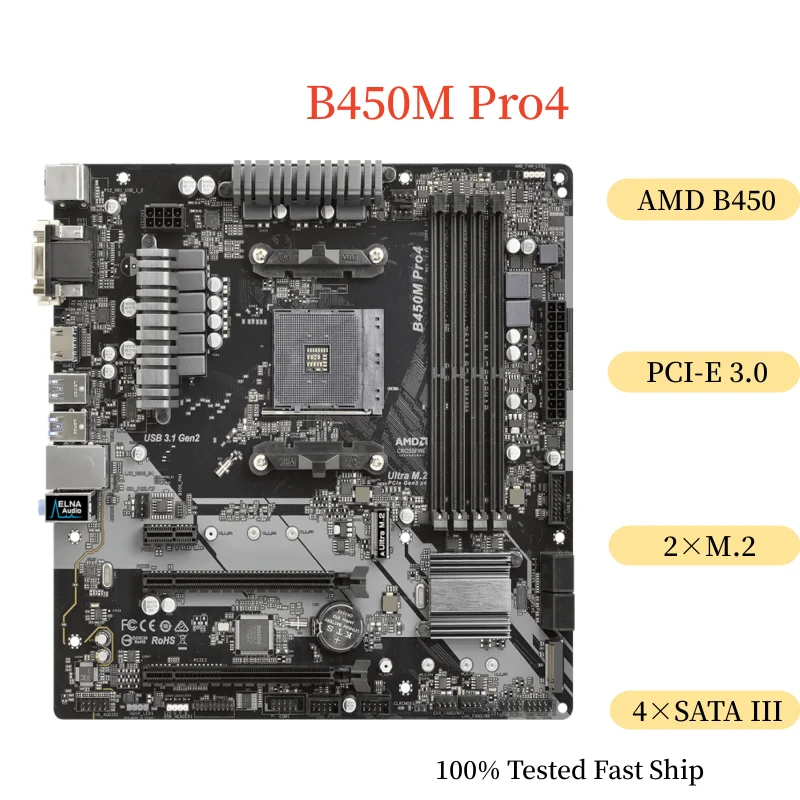 

For Asrock B450M PRO4 Motherboard 64GB Socket AM4 DDR4 Micro ATX Mainboard 100% Tested Fast Ship