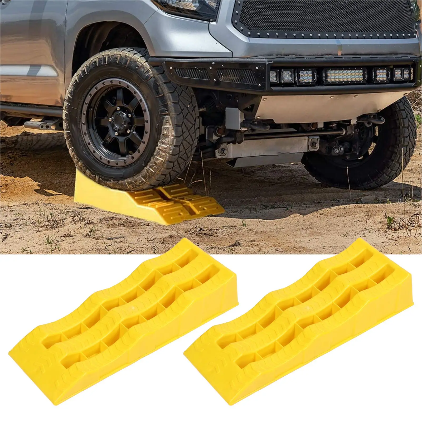 1 Pair RV Leveling Ramps Blocks 3 Stage Yellow Trailer Camper Wheel Chocks for Stabilizing Uneven Ground and Parking