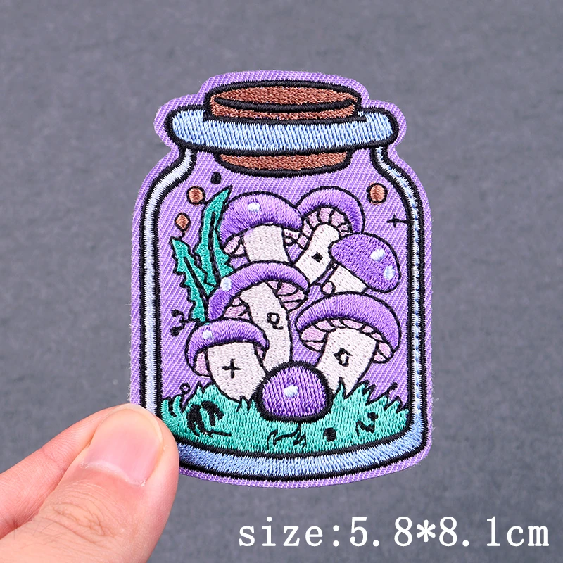 Mushroom Flower Patch Iron On Patches For Clothing Thermoadhesive Patches On Clothes Plant Landscape Embroidery Patch Applique