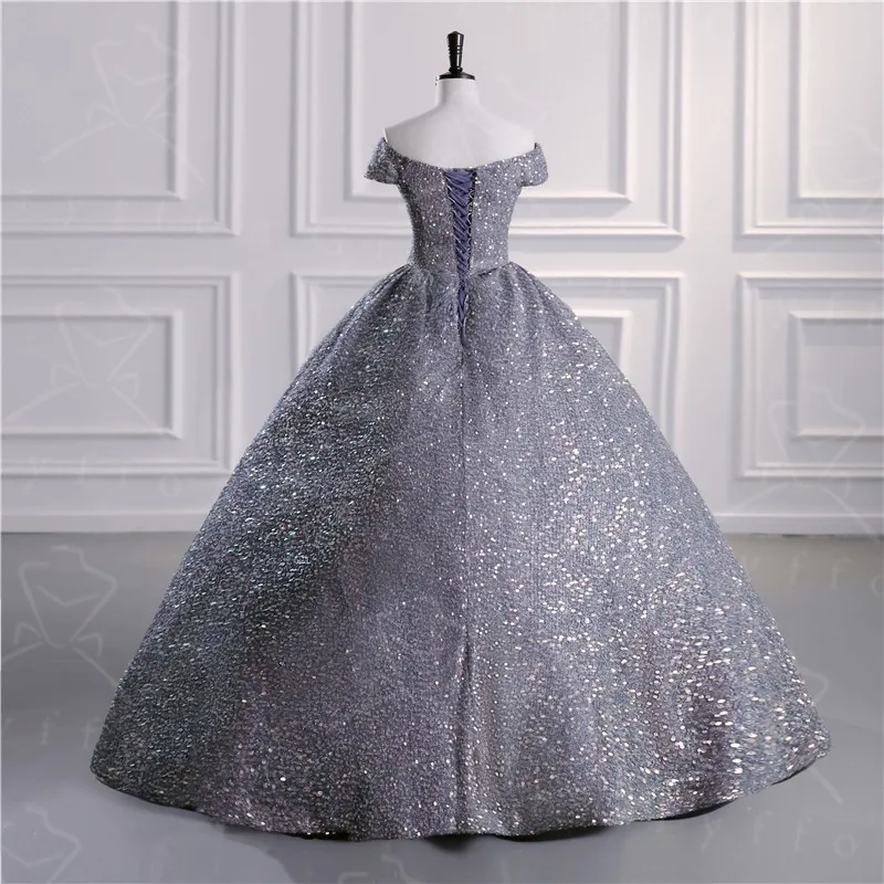 Vestidos de Quinceañera de lentejuelas de lujo, vestido de fiesta clásico elegante sin hombros, vestido de baile de graduación, foto Real, personalizado