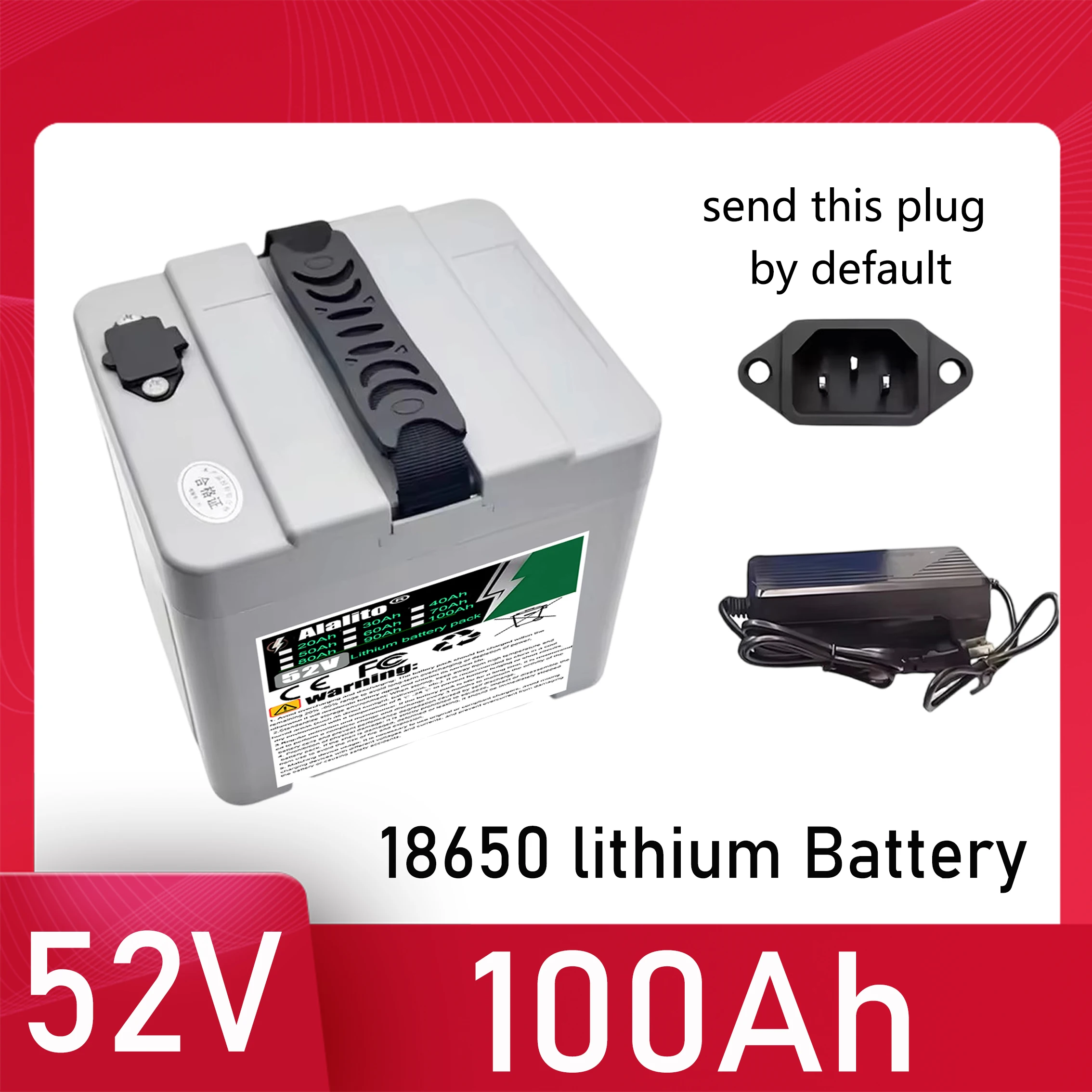 

18650 lithium battery, 52V, suitable for 250-2000W 20Ah-100Ah lithium battery pack, multiple capacity options
