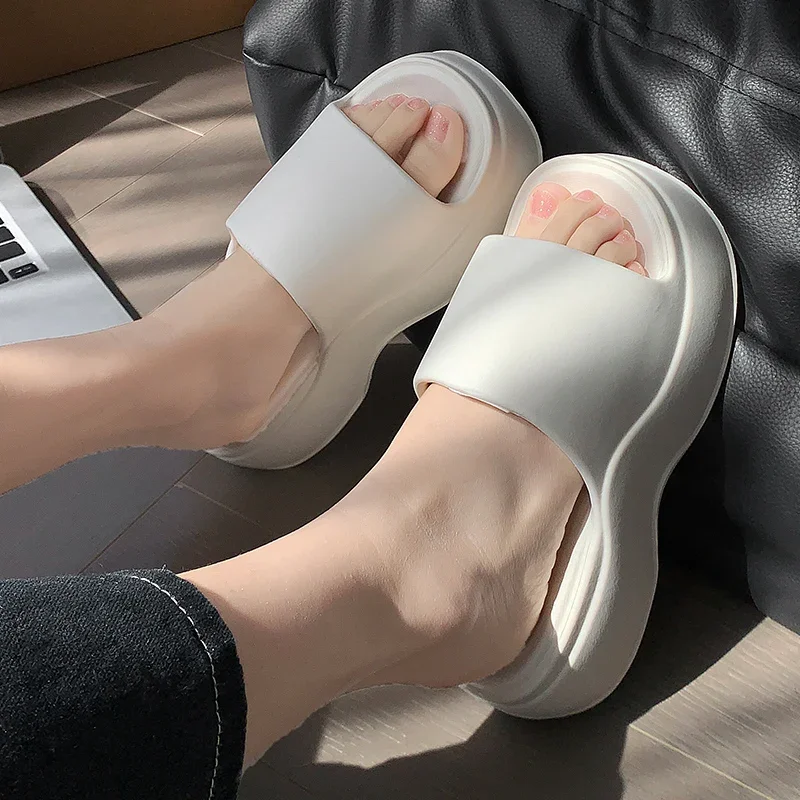 YNPO Solid Color EVA Platform Slippers Women Thick Sole Non Slip Beach Slides Sandals Lady Summer Soft Sole Wedge Heel Slipper image 3