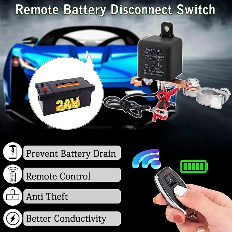 Remote Battery Disconnect Switch, Remote Switch For Truck Car Switch Anti Theft, 24V 200A Remote Control Battery Switch